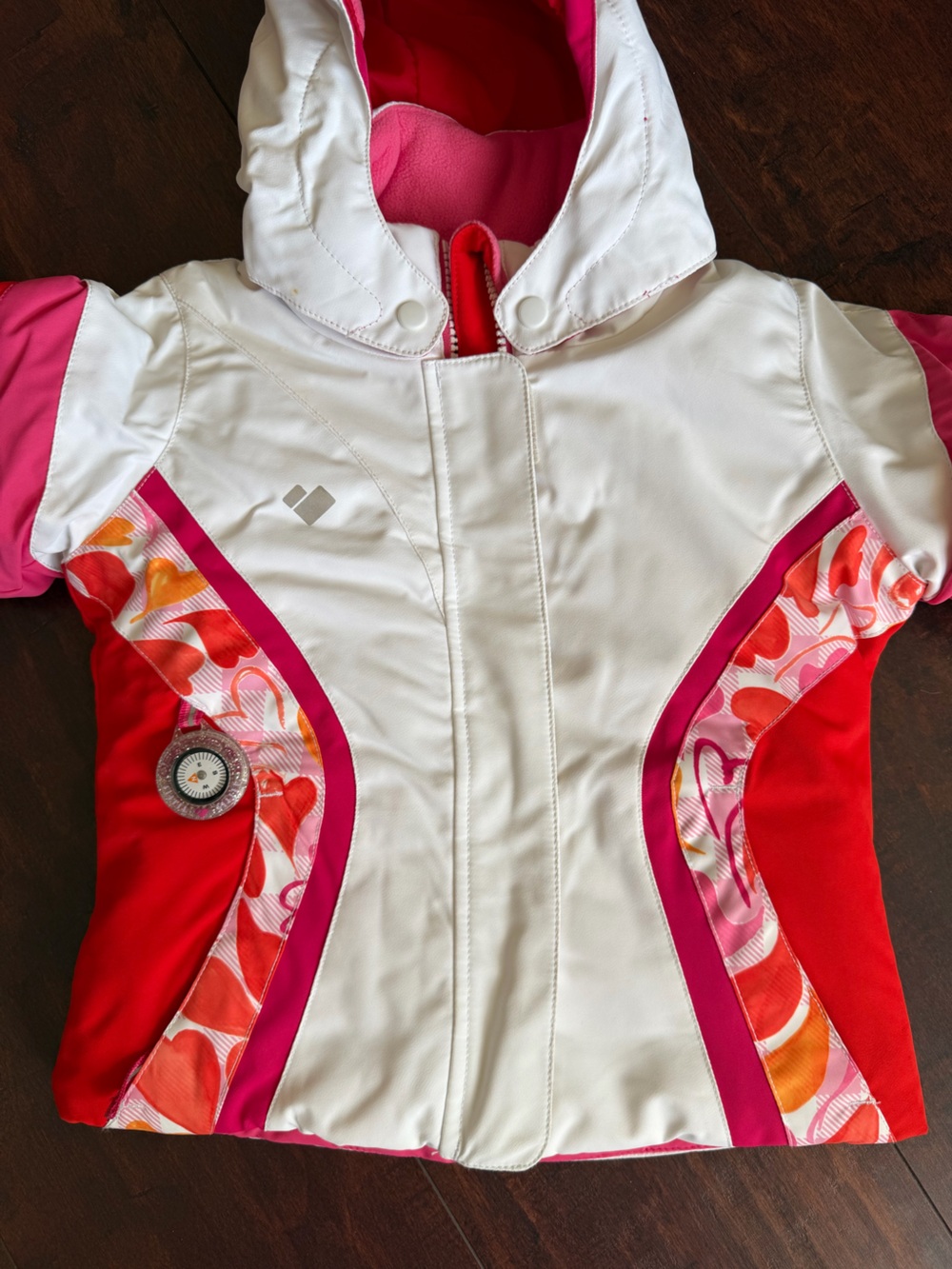 Obermeyer Little Girls I Grow Snow/Ski Jacket Red/Pink/White Removable Hood Sz 3